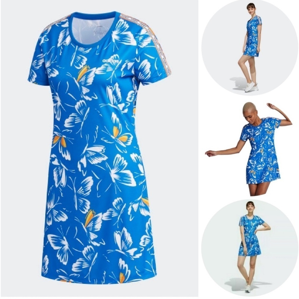 Adidas x Farm Rio Butterfly Mini Dress Short Sleeve Blue Size Small EUC